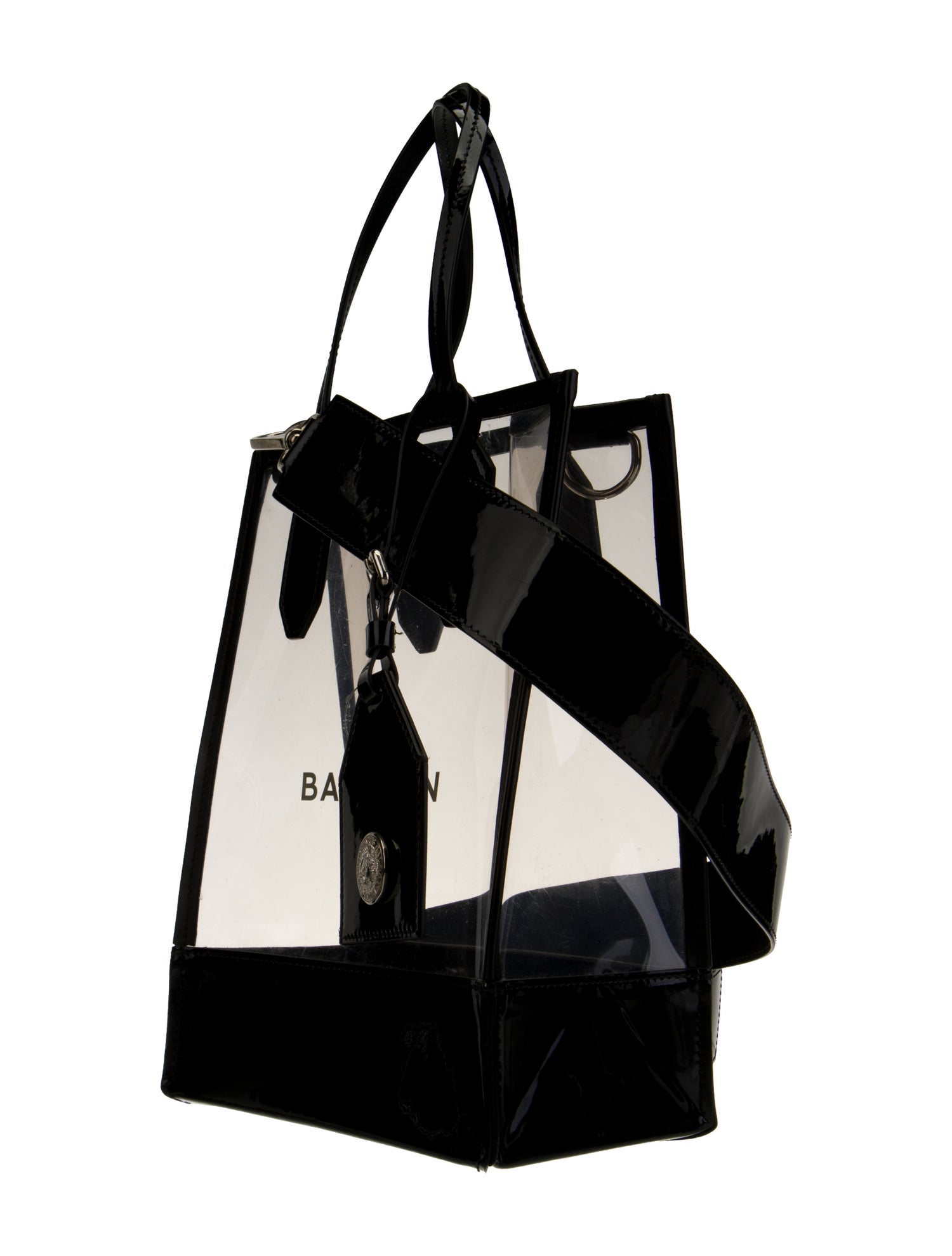 Balmain Patent Leather Trimmed PVC Tote Bag Clear Totes, Handbags