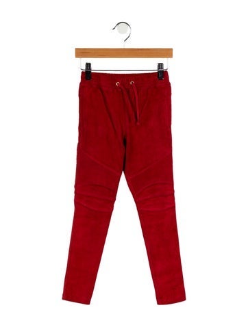 Pre-owned Balmain Kids' Boys' Solid Skinny Leg Biker Pants W/ Tags In Red