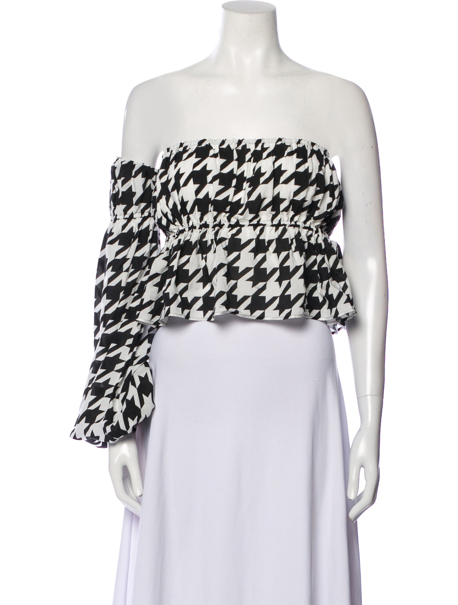 Balmain Houndstooth Print Off-The-Shoulder Crop Top
