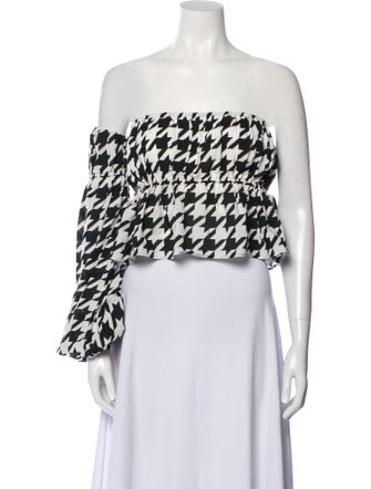 Balmain Houndstooth Print Off-The-Shoulder Crop Top