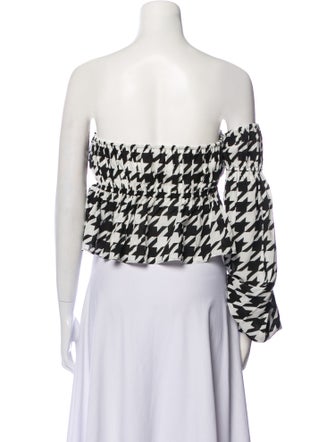 Balmain Houndstooth Print Off-The-Shoulder Crop Top