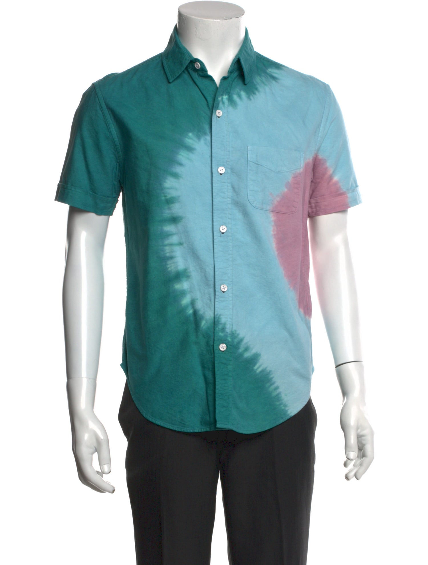 Band of Outsiders Tie-Dye Print Short Sleeve Denim Shirt