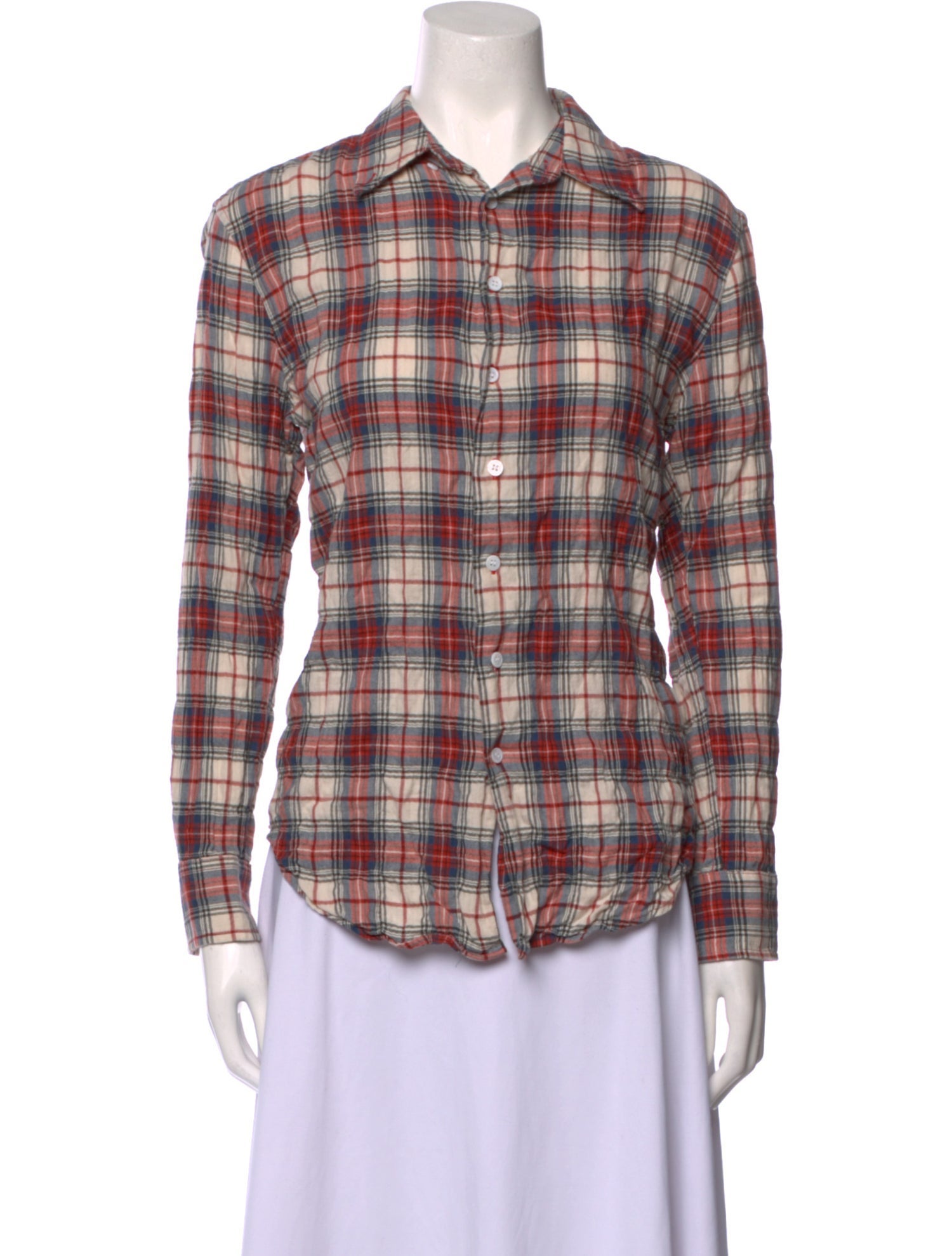 Band of Outsiders Plaid Print Long Sleeve Button-Up Top
