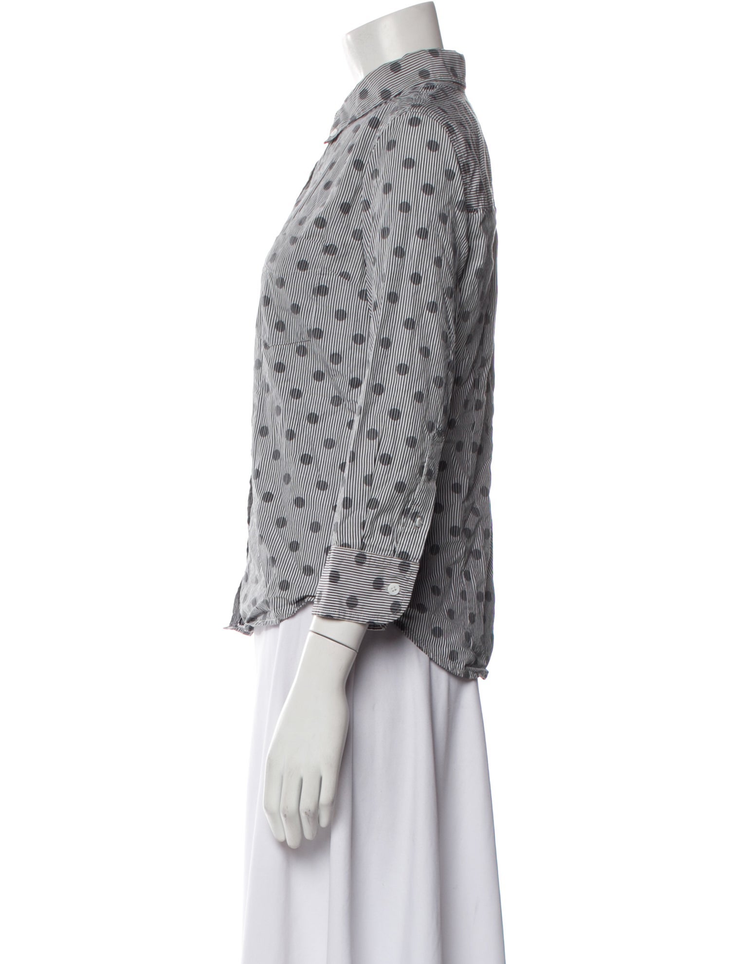 Band of Outsiders Polka Dot Print Three-Quarter Sleeve Button-Up Top
