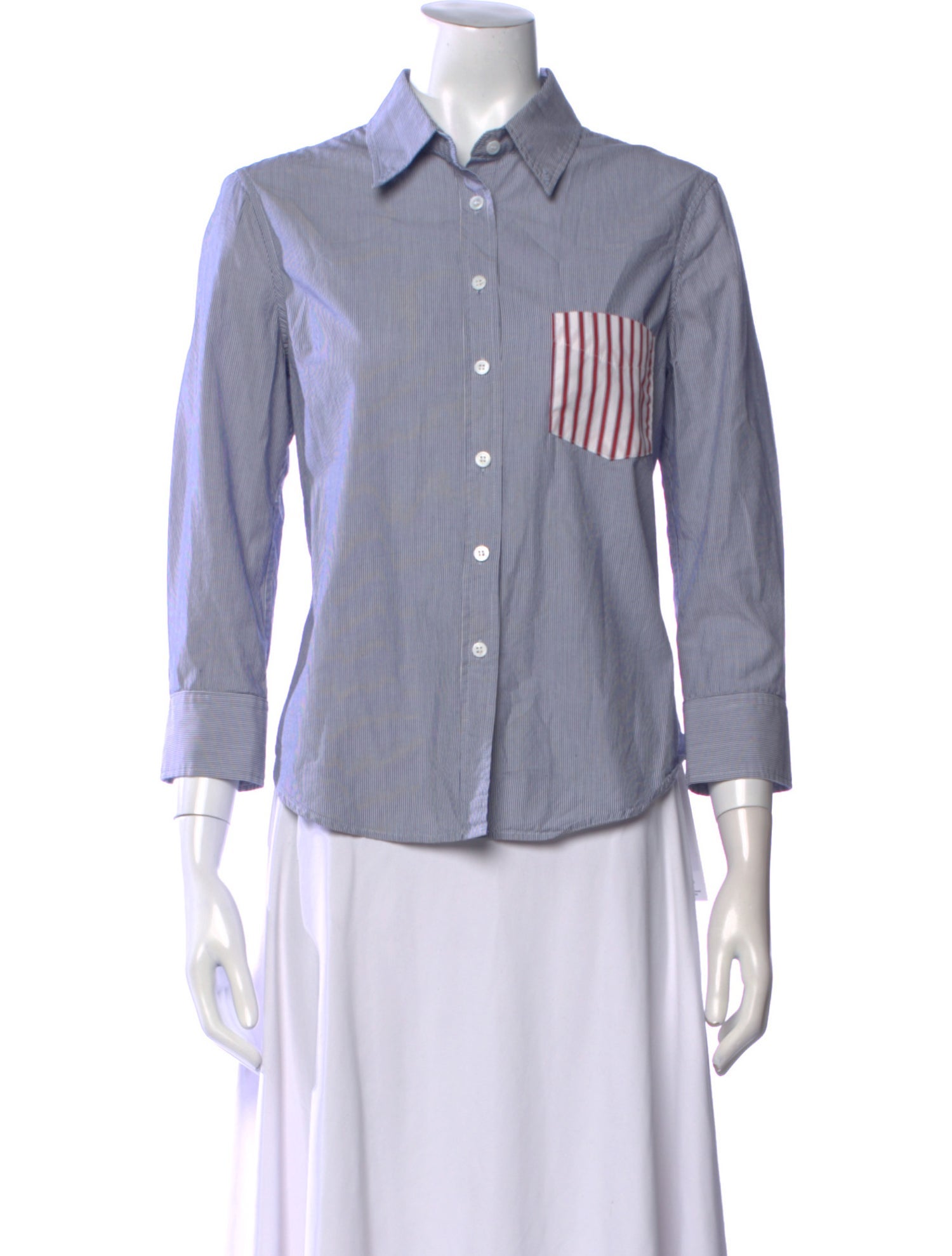 Band of Outsiders Striped Three-Quarter Sleeve Button-Up Top