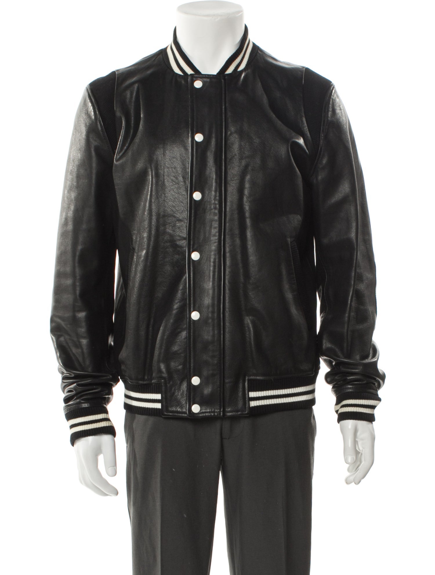 Band of Outsiders Leather Striped Bomber Jacket