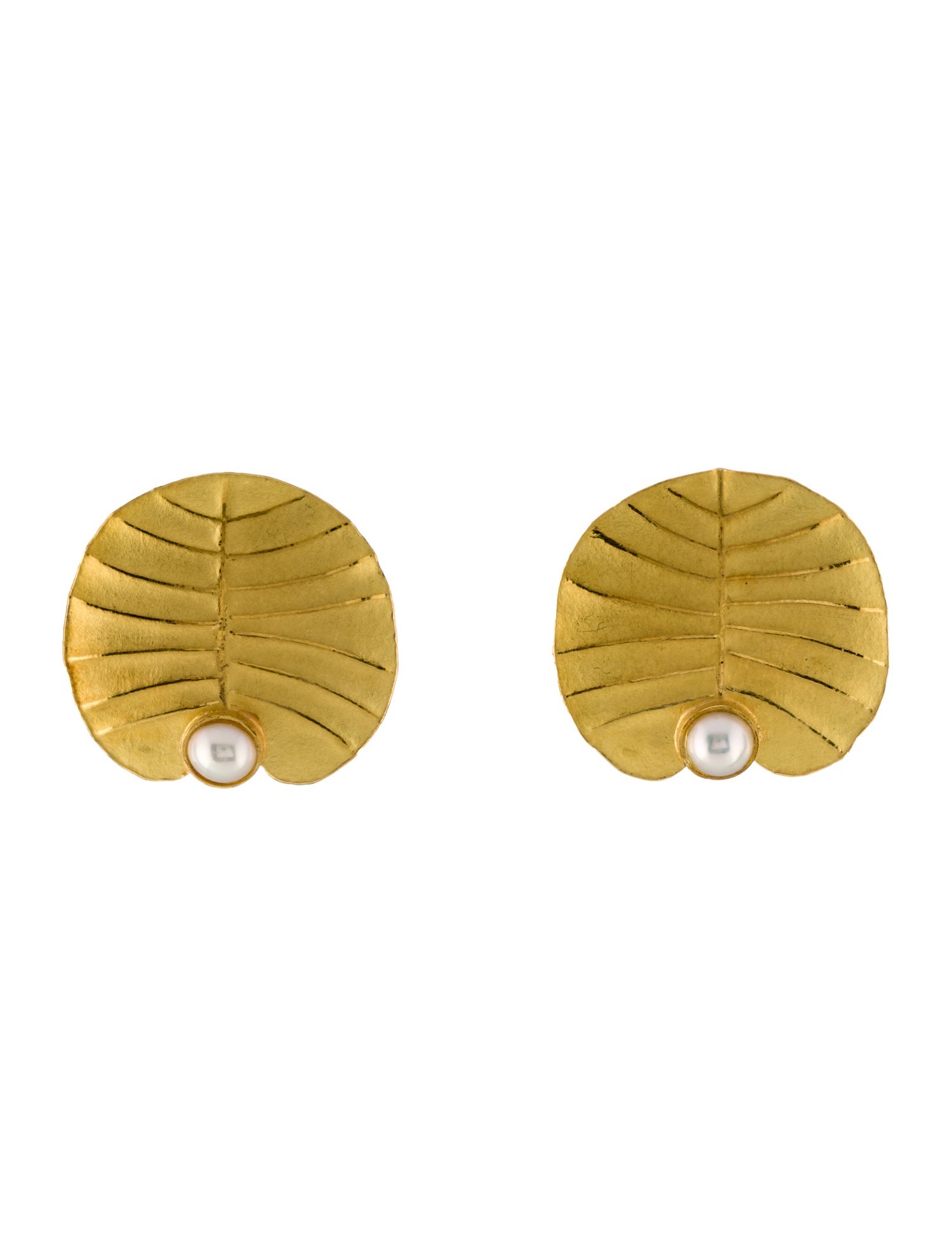 Barbara Heinrich Studio 18K Pearl Lotus Leaf Stud Earrings