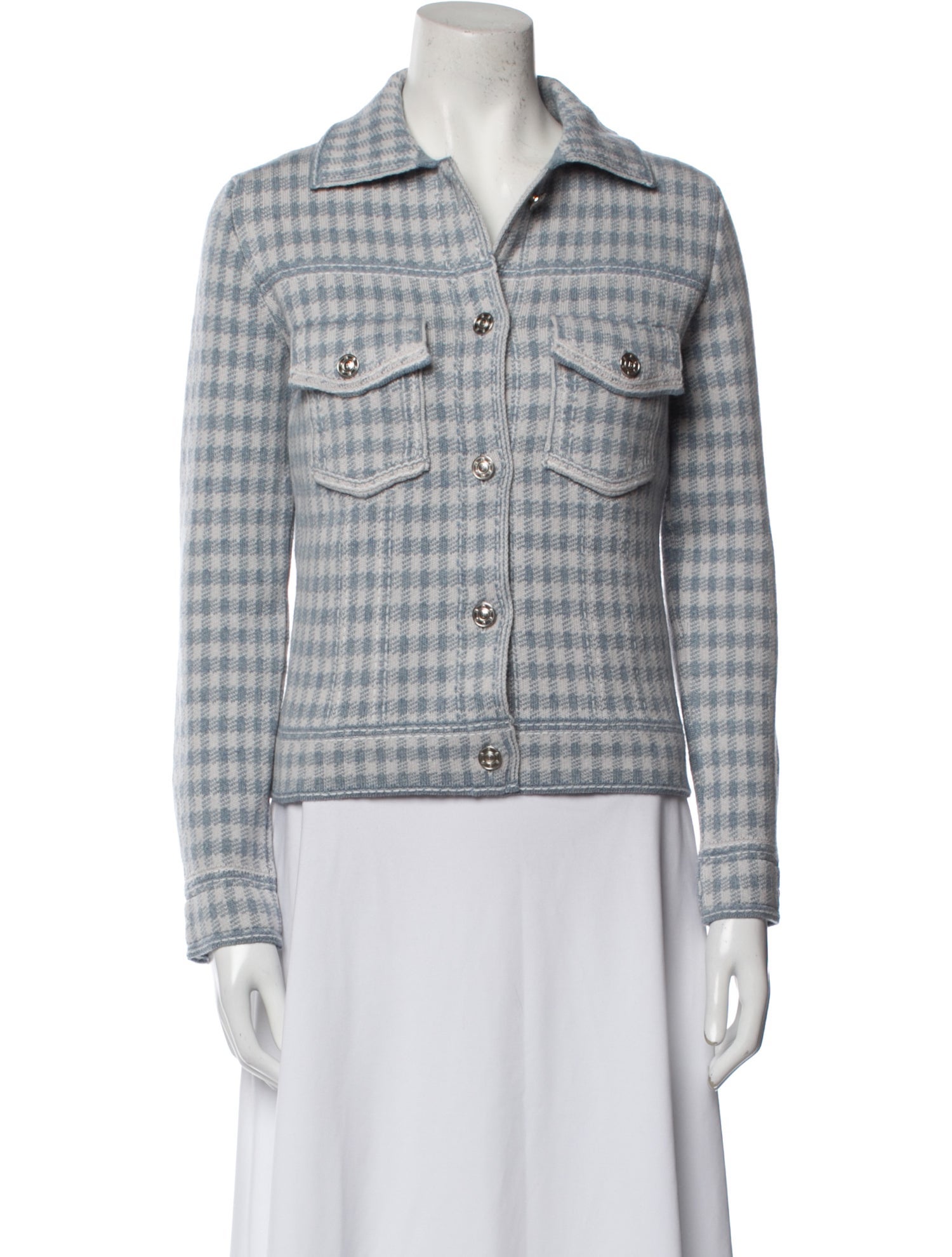 Barrie Cashmere Plaid Print Denim Jacket