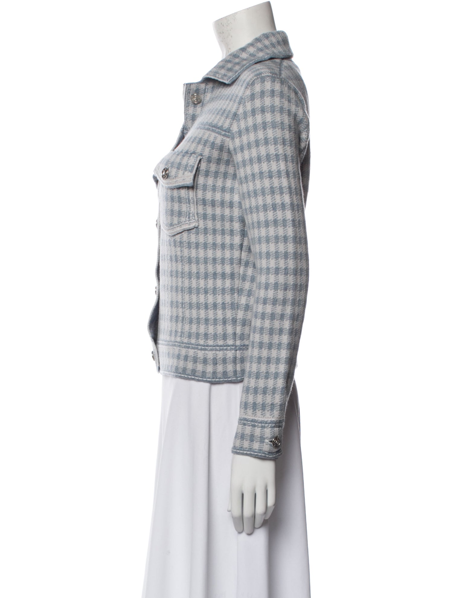 Barrie Cashmere Plaid Print Denim Jacket