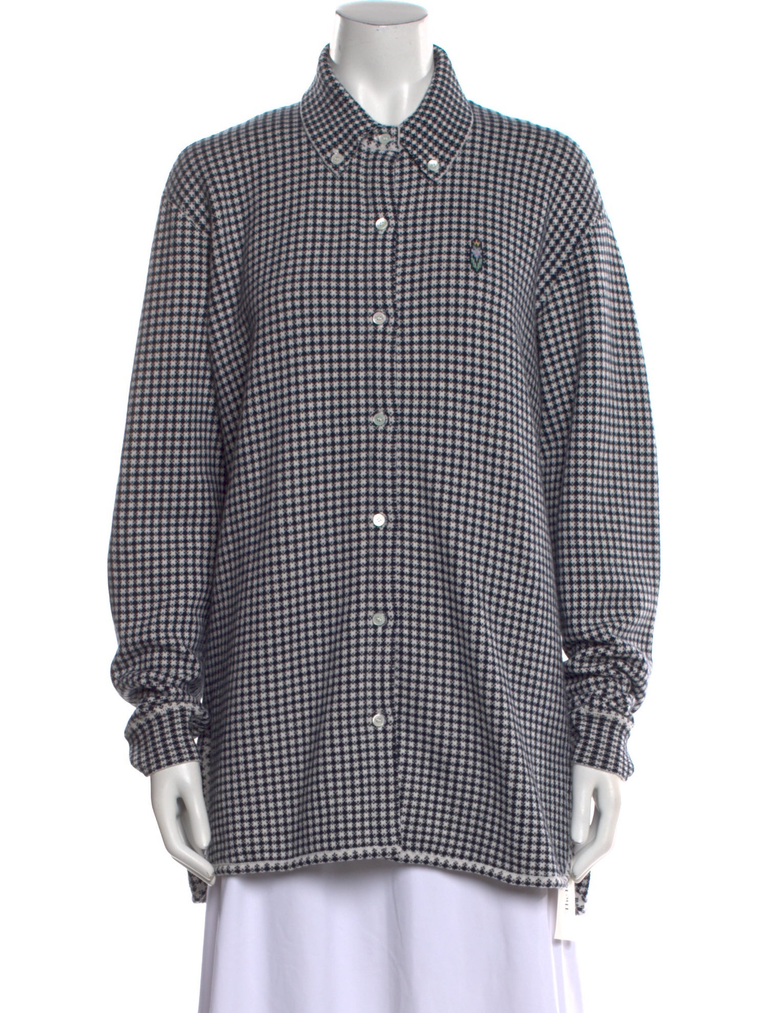 Barrie Cashmere Plaid Print Button-Up Top w/ Tags