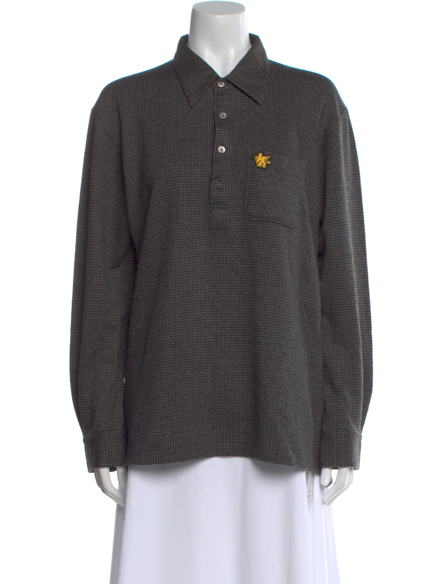 Barrie Nylon Plaid Print Button-Up Top