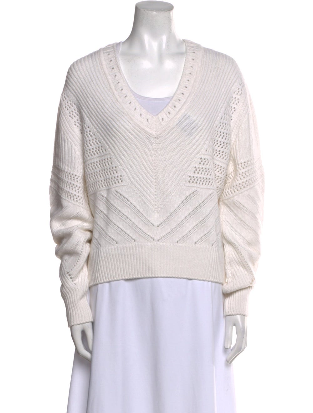 Barrie Cashmere Pullover White Patterned Long Sle… - image 1