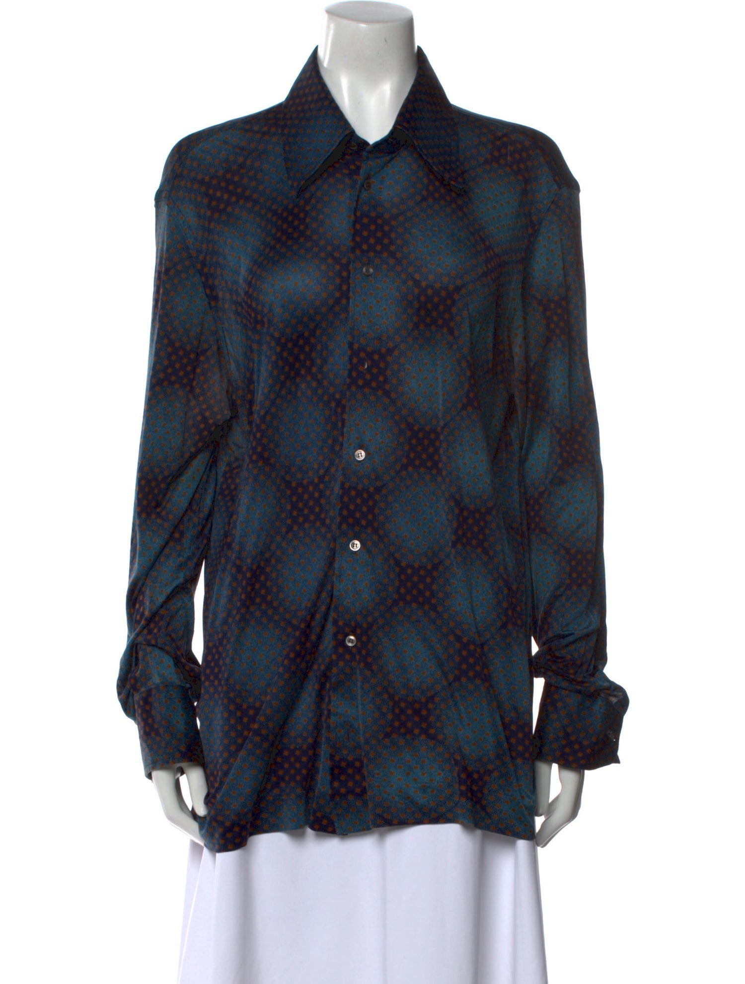 Battaglia Vintage Silk Button-Up Top