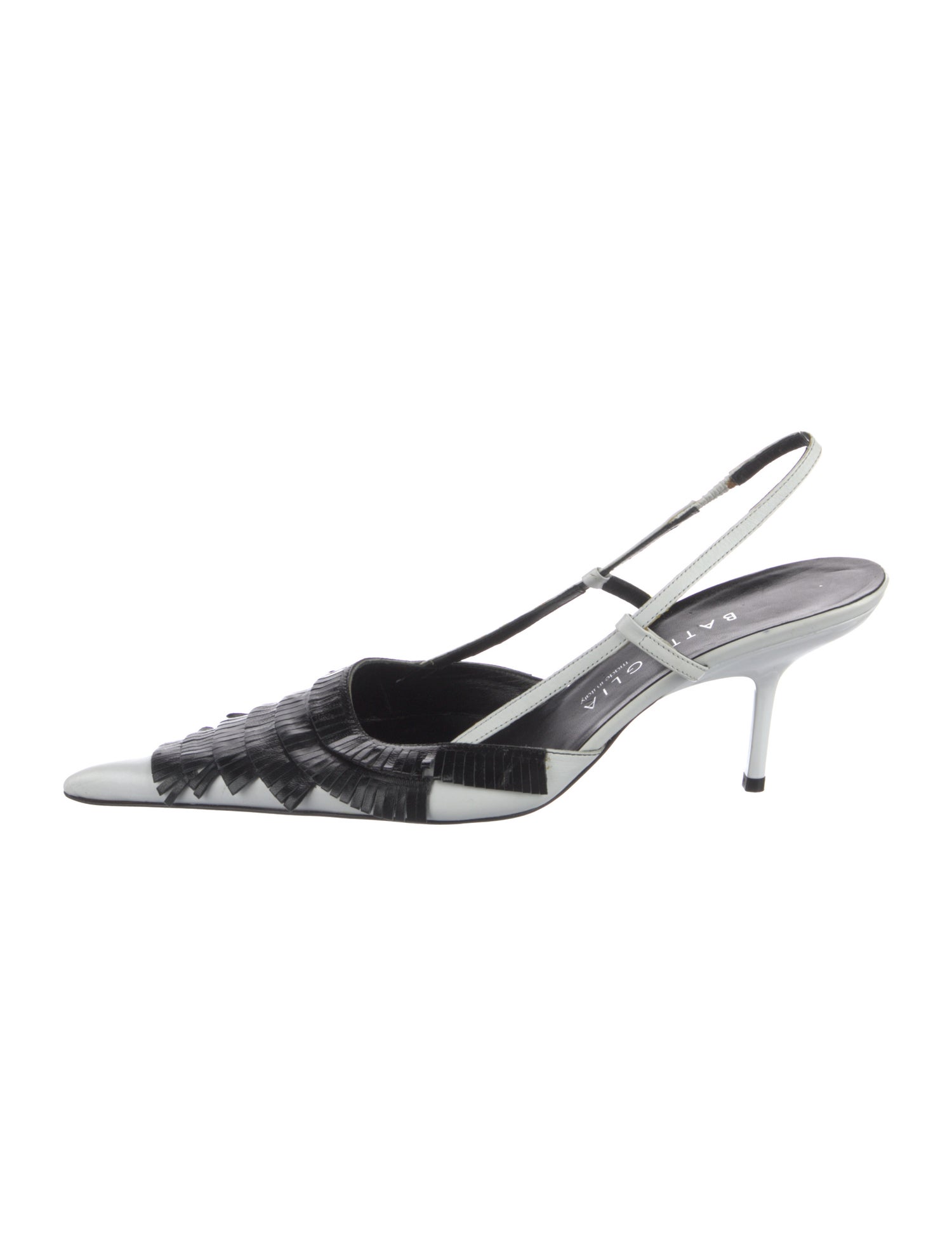 Battaglia Leather Colorblock Pattern Slingback Pumps