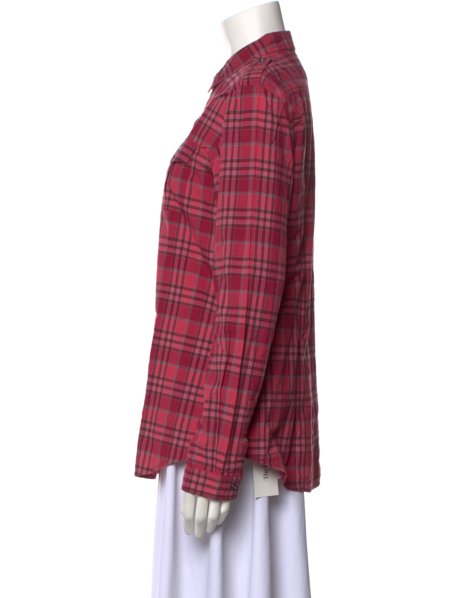 Burberry Brit Plaid Print Long Sleeve Button-Up Top