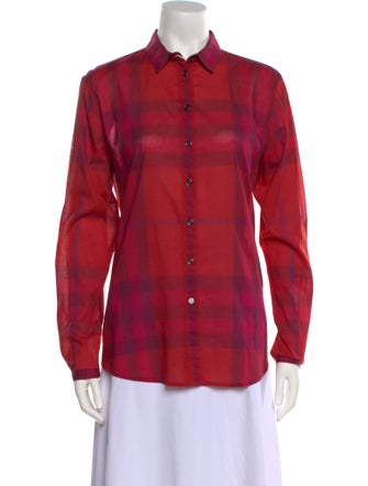 Burberry Brit Plaid Print Long Sleeve Button-Up Top