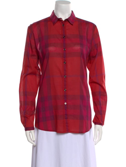 Burberry Brit Plaid Print Long Sleeve Button-Up Top