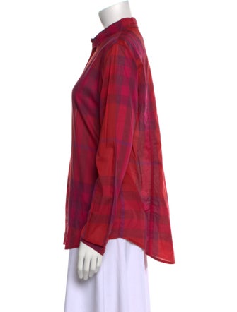 Burberry Brit Plaid Print Long Sleeve Button-Up Top