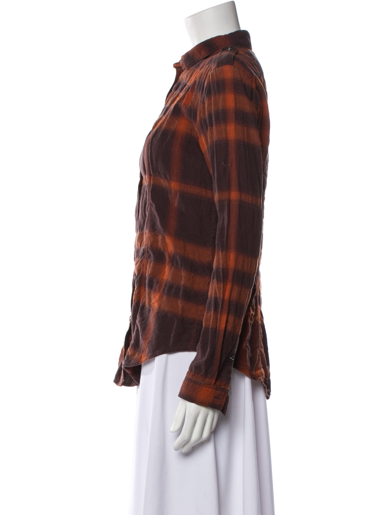 Burberry Brit Plaid Print Long Sleeve Button-Up Top