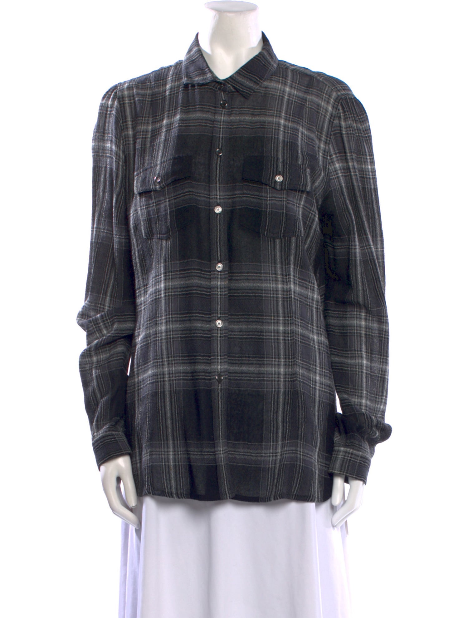 Burberry Brit Plaid Print Long Sleeve Button-Up Top