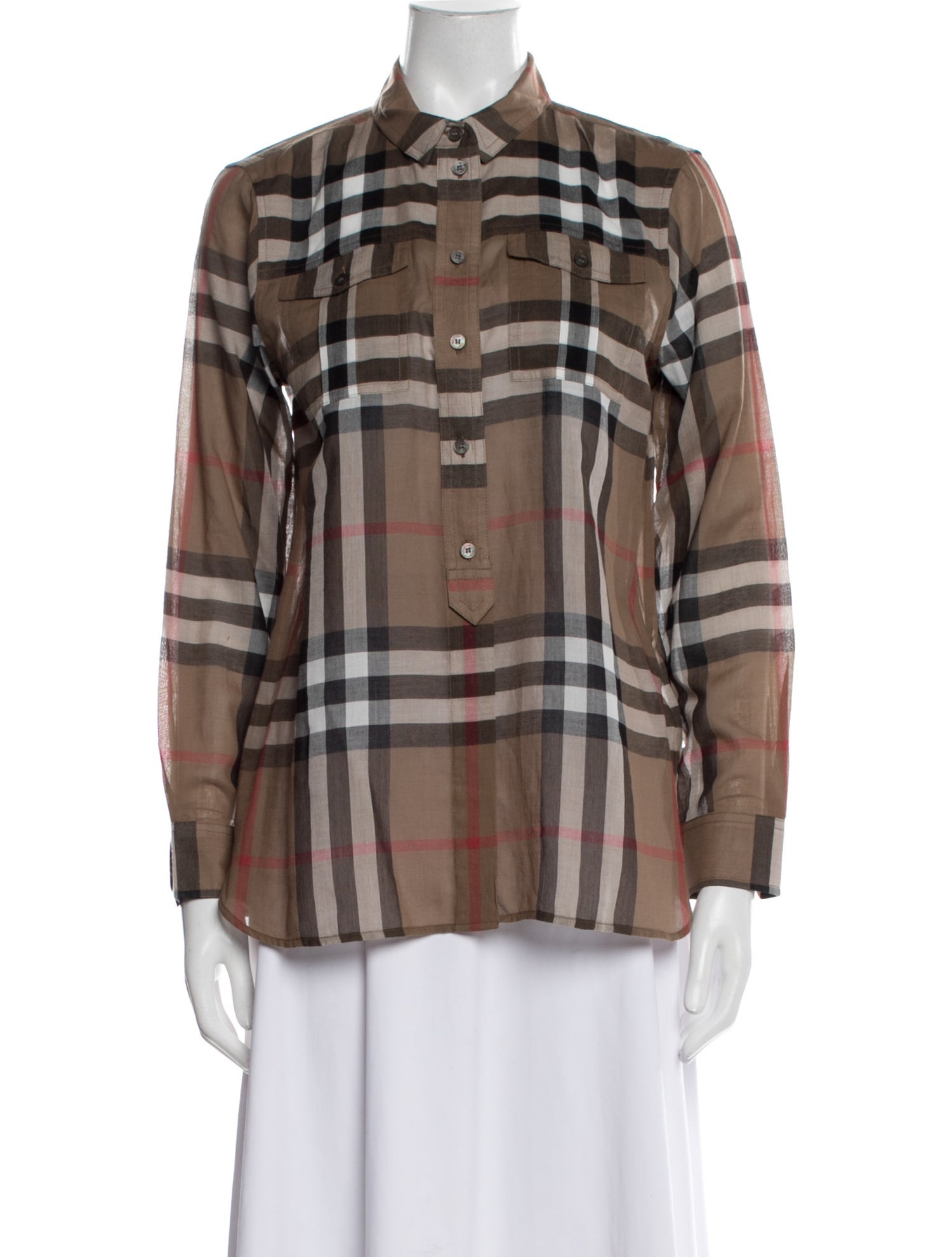 Burberry Brit Plaid Print Long Sleeve Button-Up Top