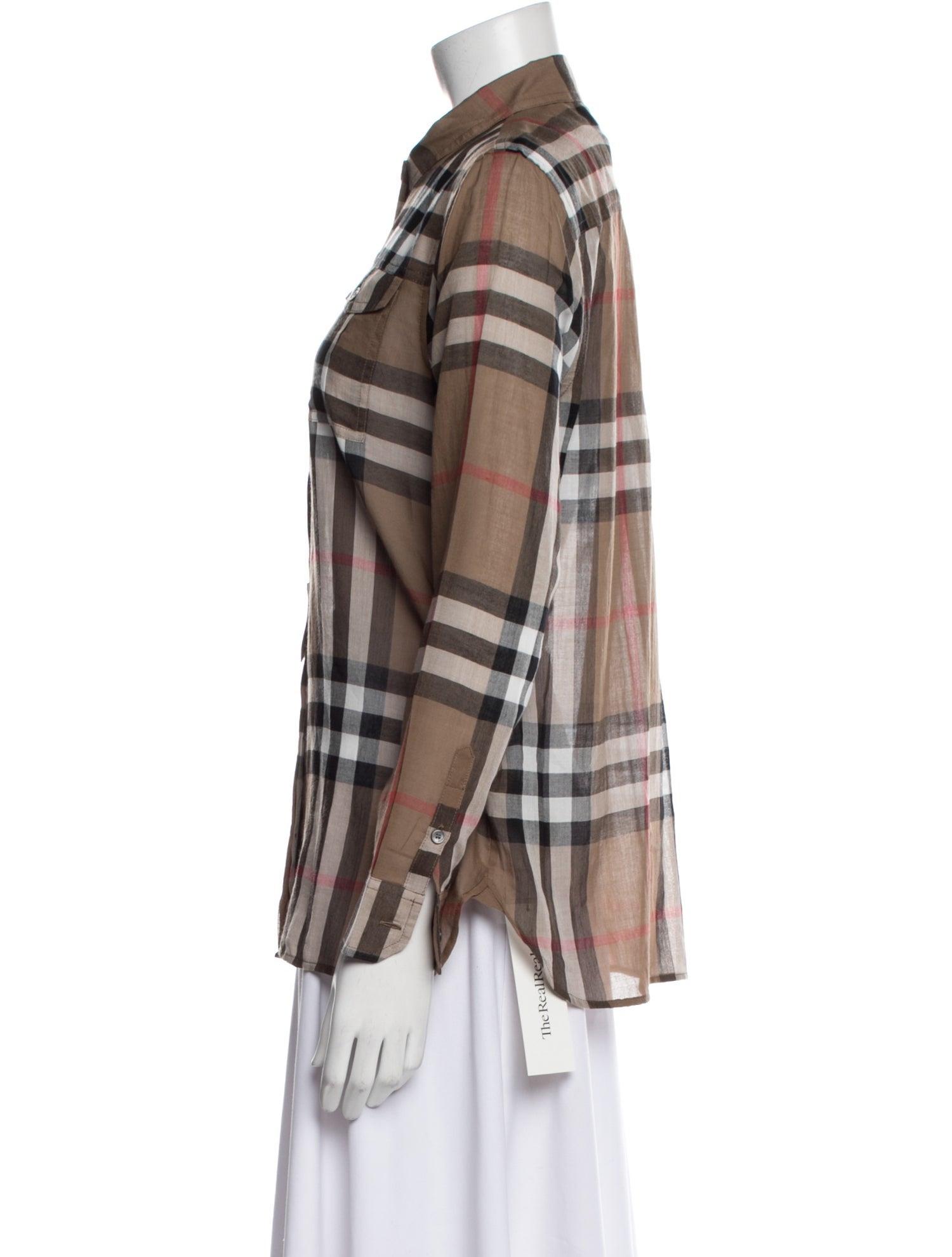 Burberry Brit Plaid Print Long Sleeve Button-Up Top