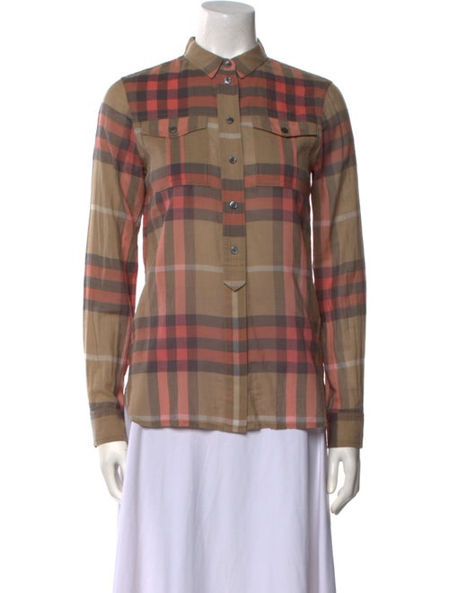 Burberry Brit Plaid Print Long Sleeve Button-Up Top
