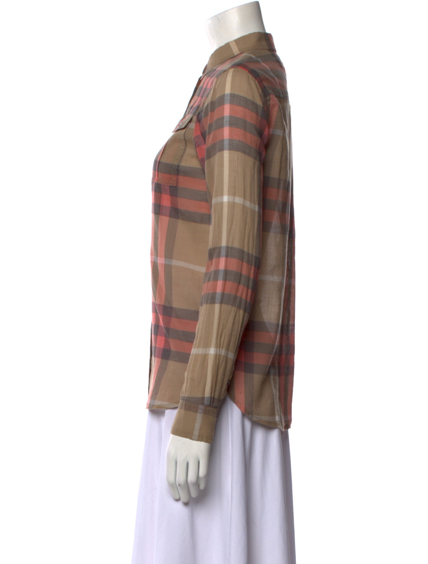 Burberry Brit Plaid Print Long Sleeve Button-Up Top