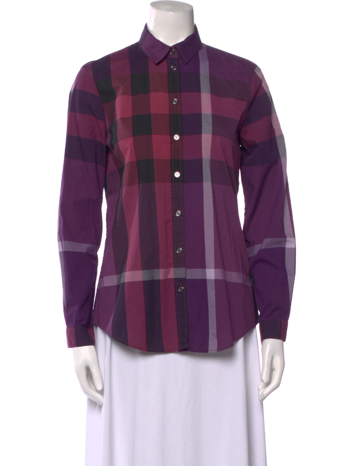 Burberry Brit Plaid Print Long Sleeve Button-Up Top