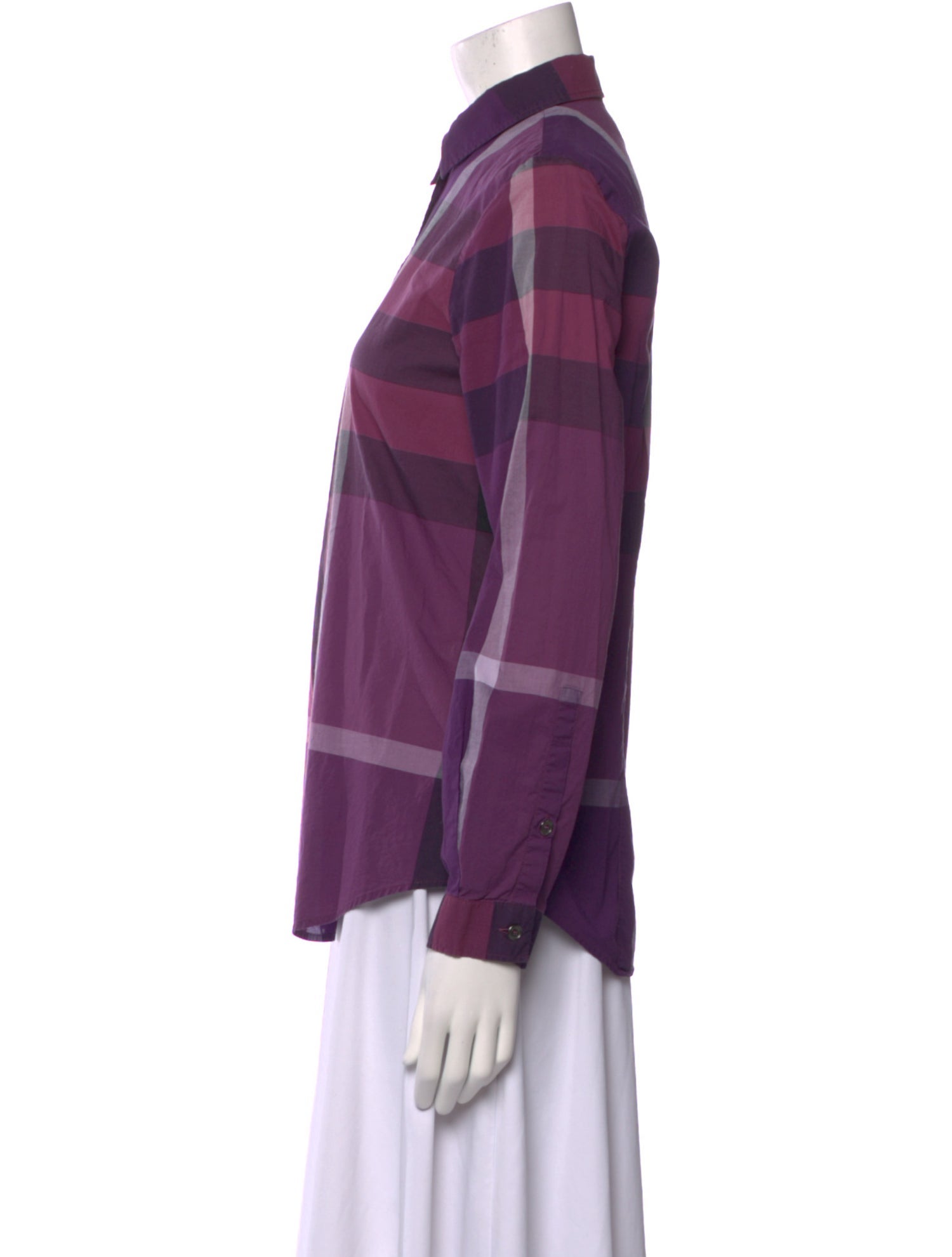 Burberry Brit Plaid Print Long Sleeve Button-Up Top
