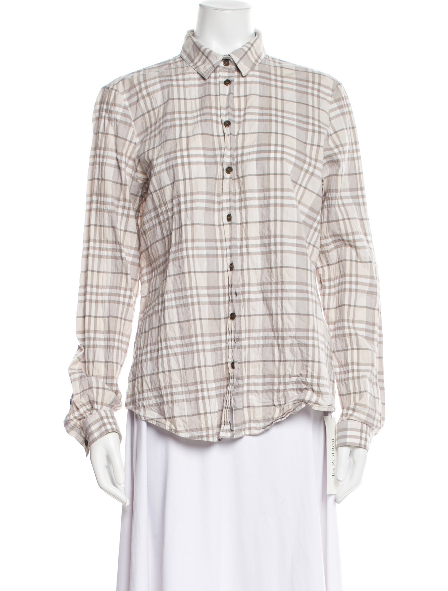 Burberry Brit Plaid Print Long Sleeve Button-Up Top
