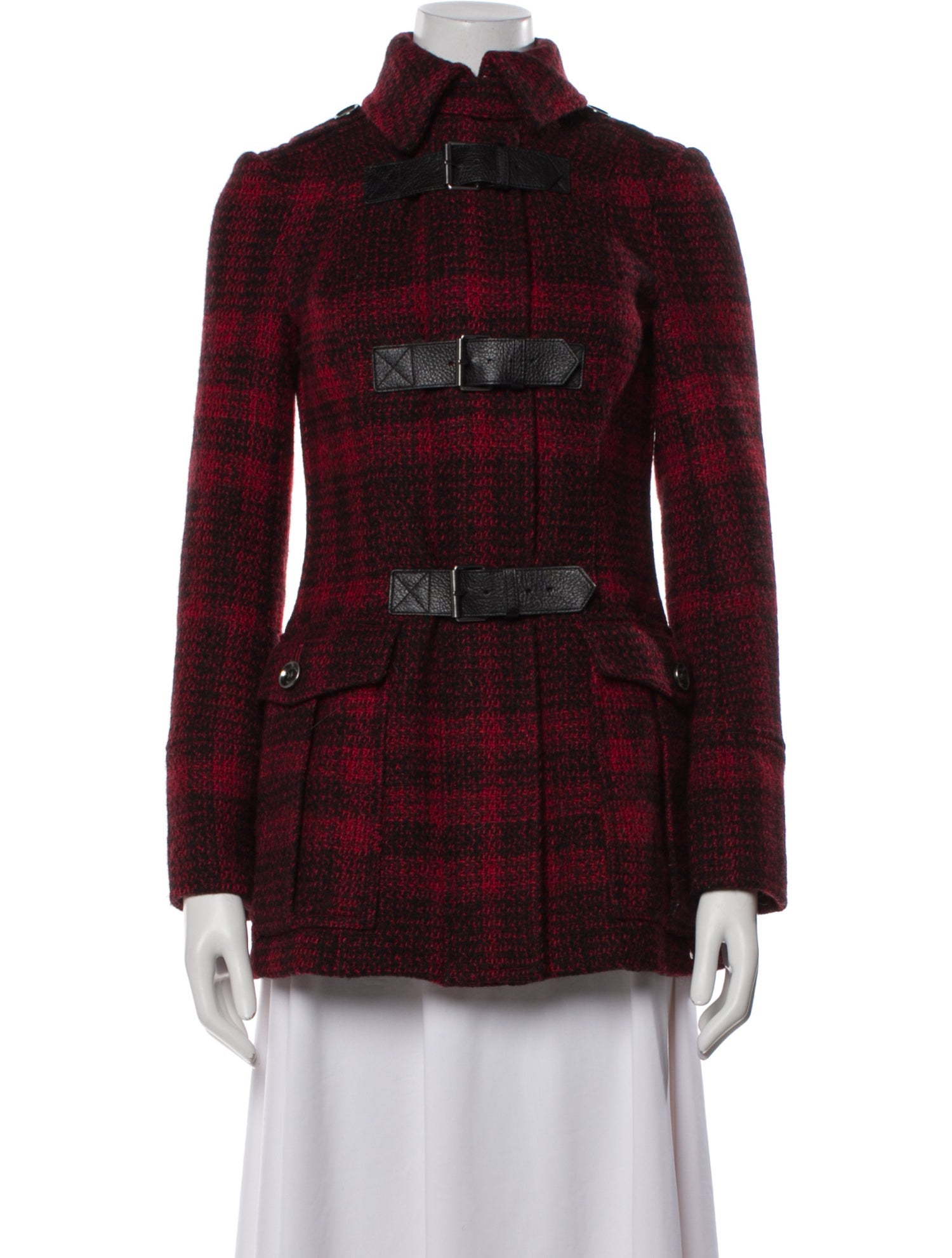 Burberry Brit Wool Plaid Print Peacoat