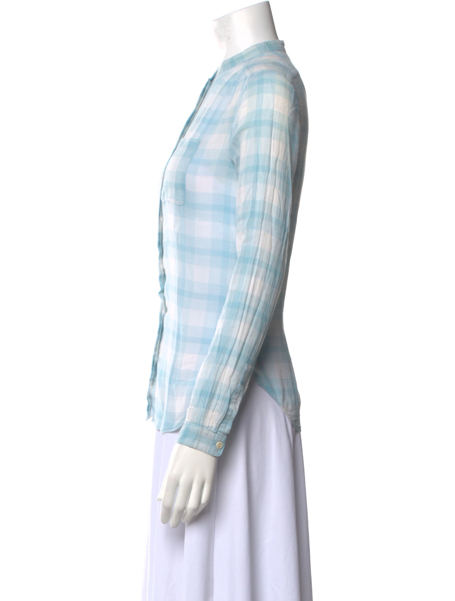 Burberry Brit Plaid Print Mock Neck Button-Up Top