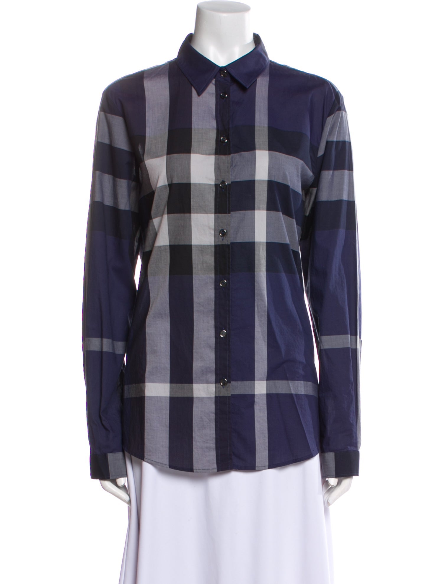 Burberry Brit Plaid Print Long Sleeve Button-Up Top