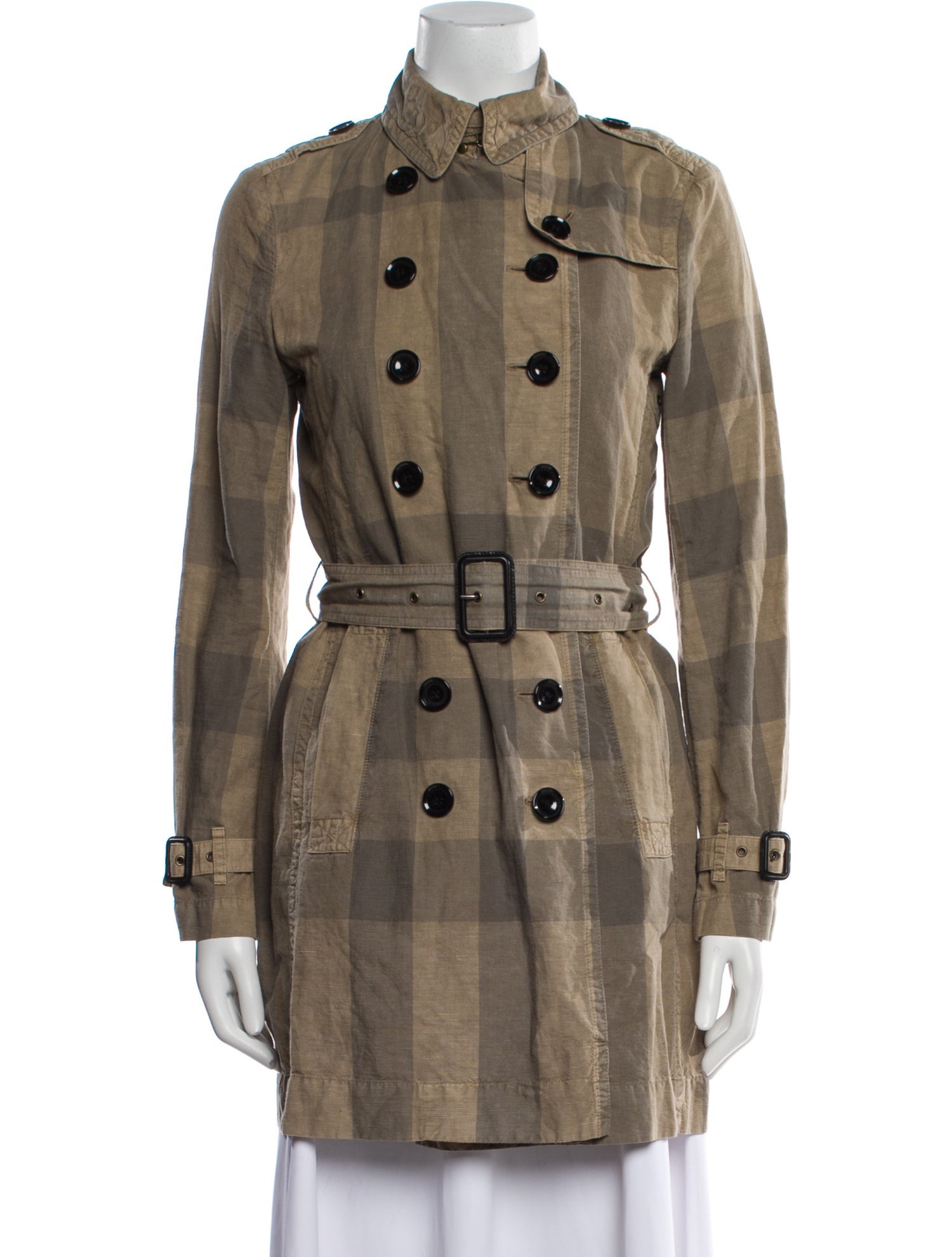Burberry Brit Plaid Print Trench Coat