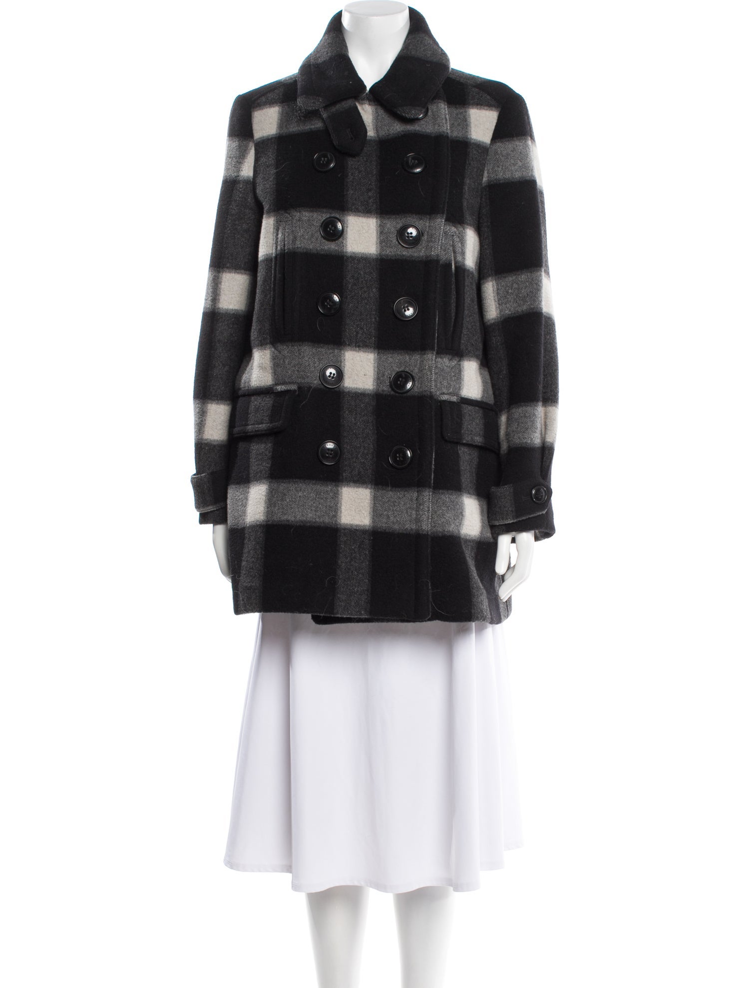 Burberry Brit Wool Plaid Print Peacoat