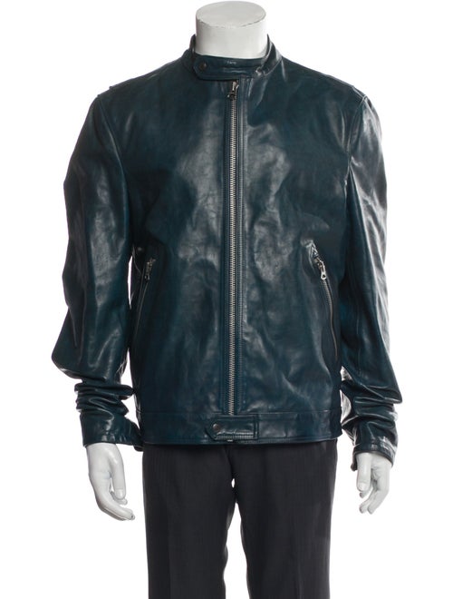 Burberry Brit Super Nova Check Pattern Calf Leather Moto Jacket