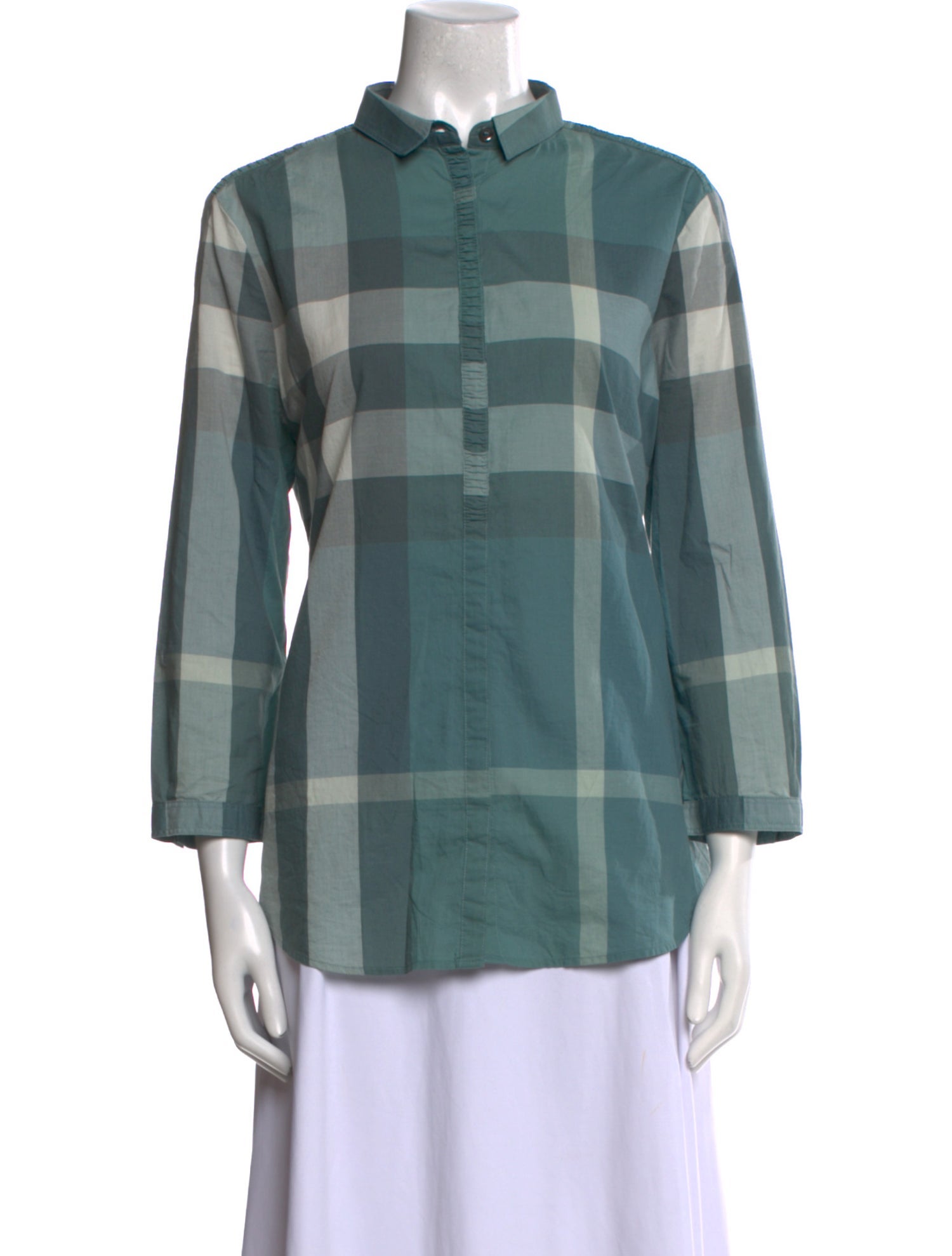 Burberry Brit Plaid Print Three-Quarter Sleeve Blouse