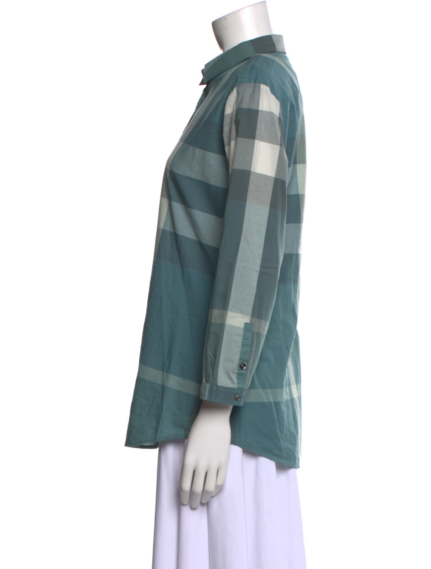 Burberry Brit Plaid Print Three-Quarter Sleeve Blouse