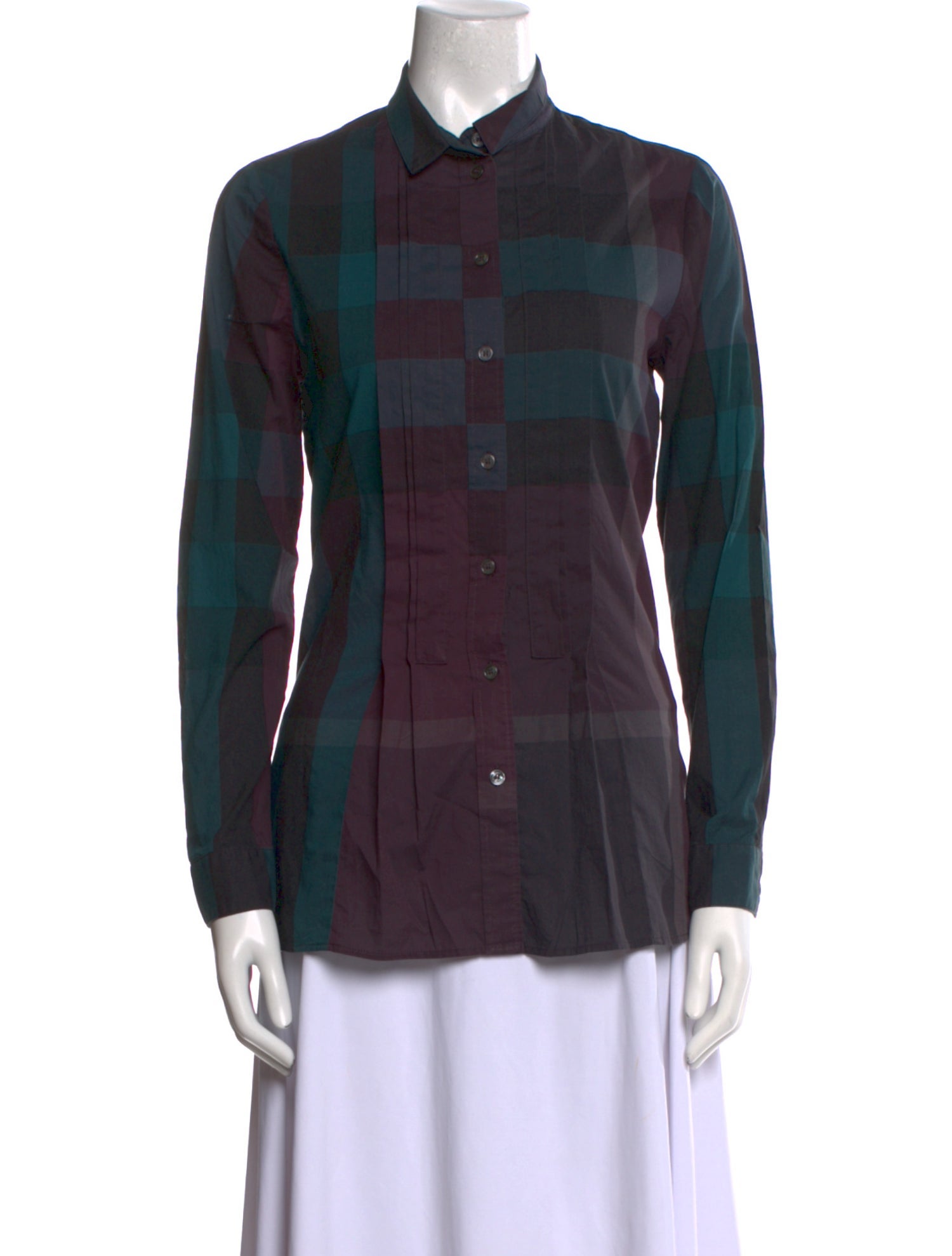 Burberry Brit Plaid Print Long Sleeve Button-Up Top