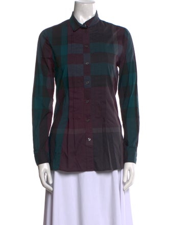 Burberry Brit Plaid Print Long Sleeve Button-Up Top