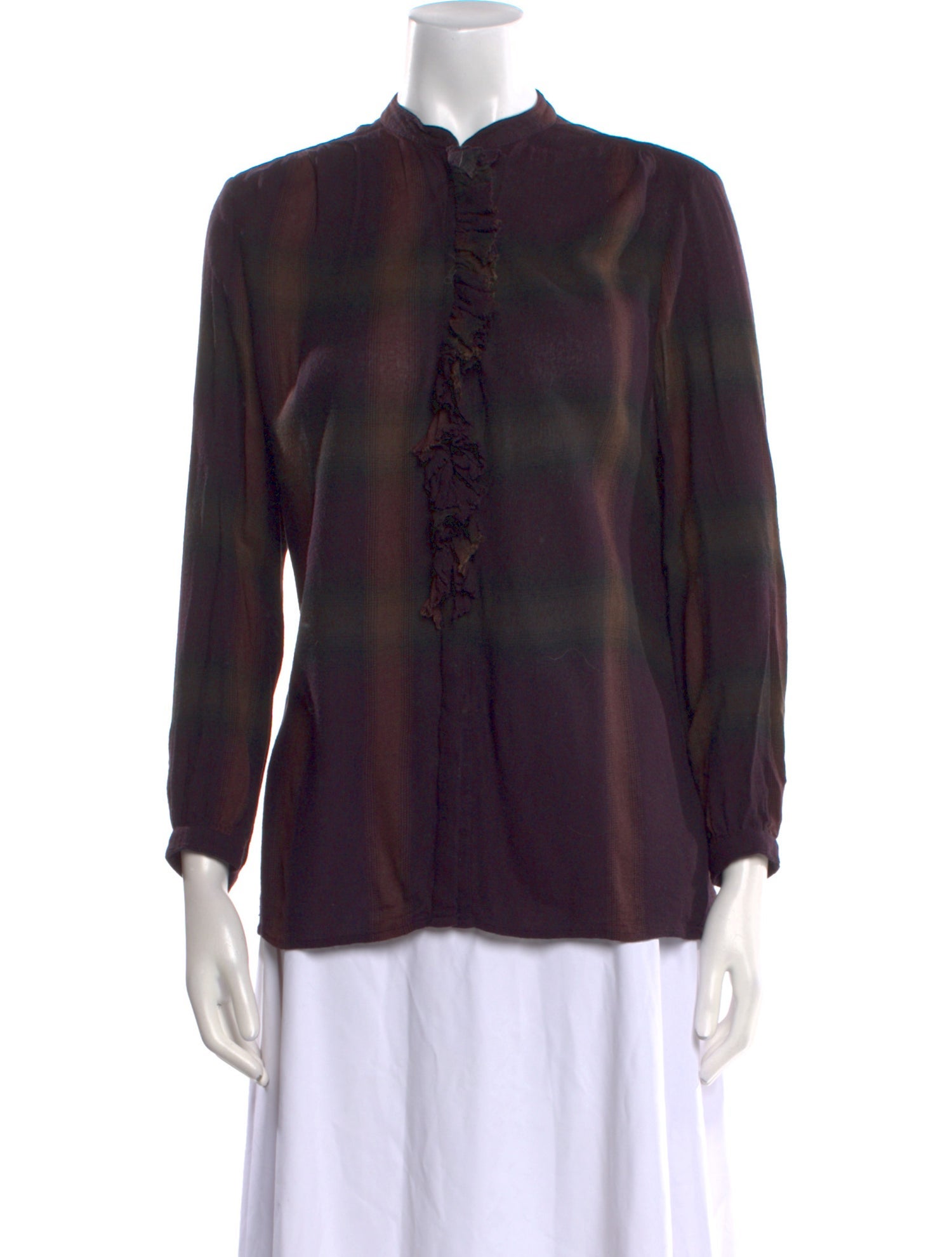 Burberry Brit Plaid Print Mock Neck Blouse