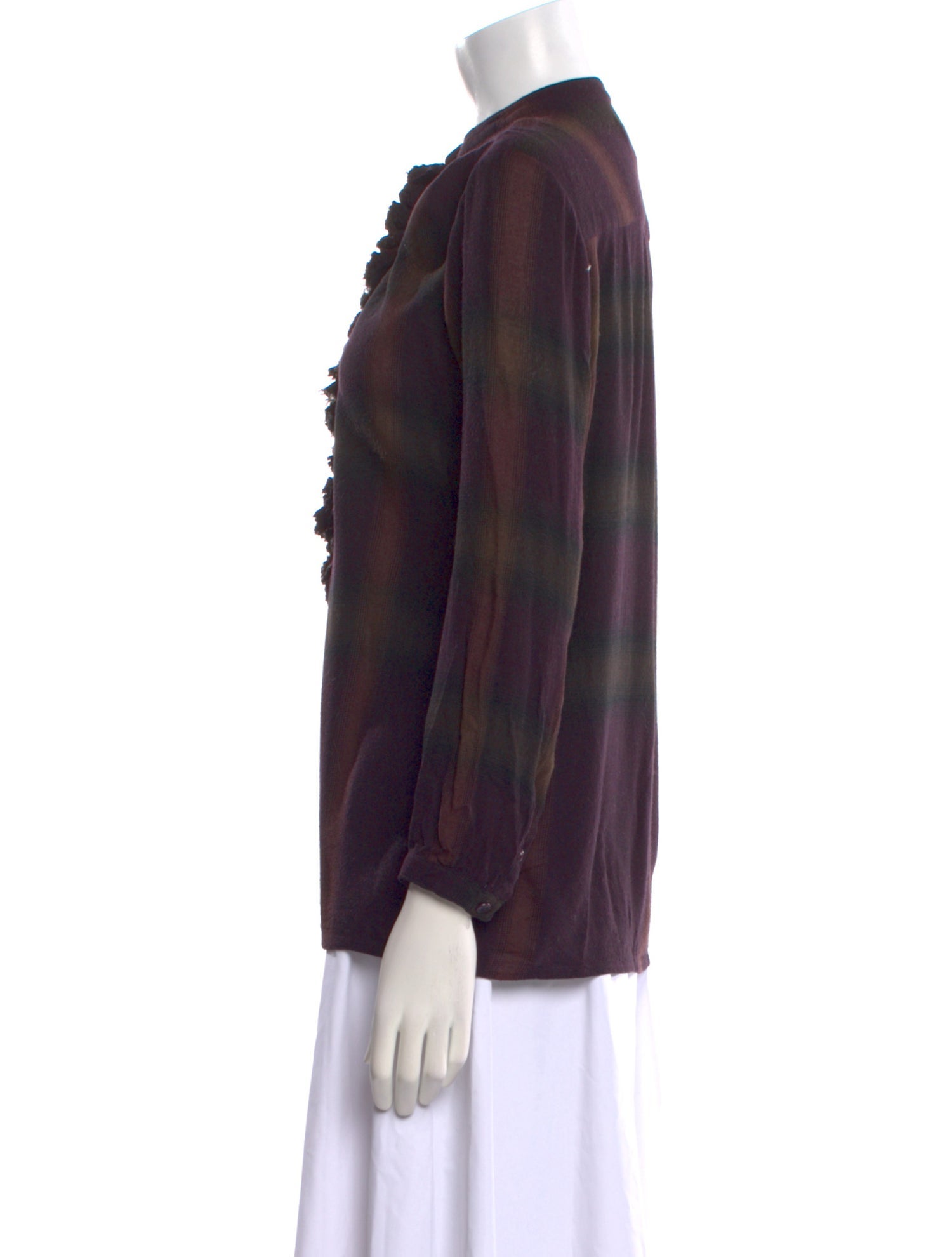 Burberry Brit Plaid Print Mock Neck Blouse