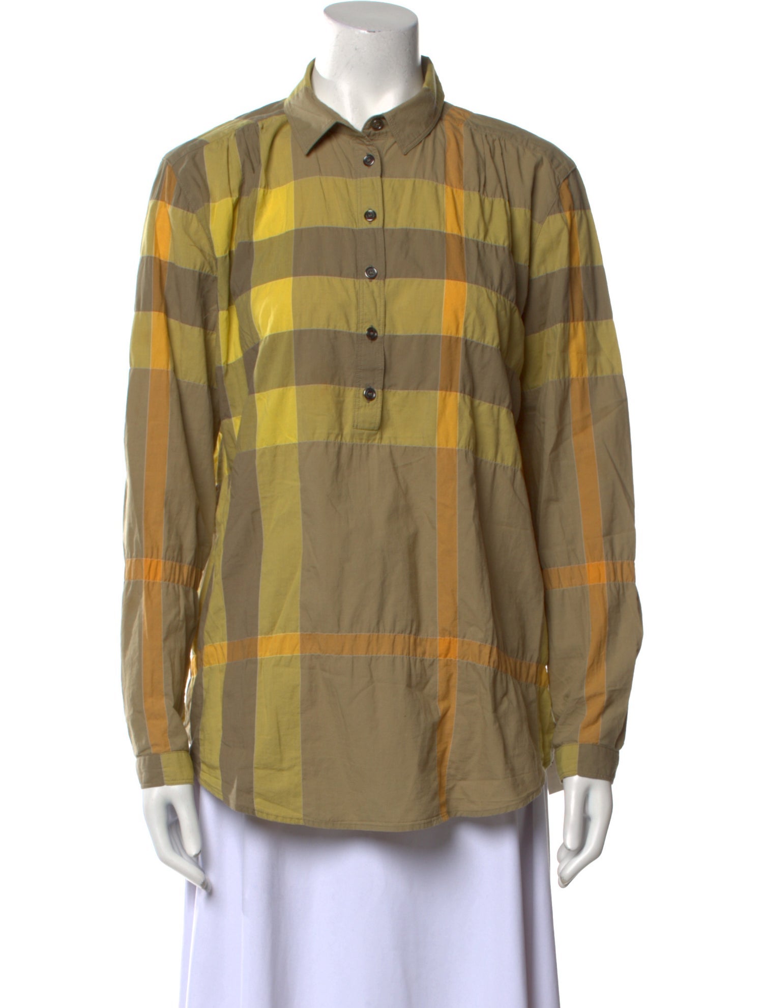 Burberry Brit Plaid Print Long Sleeve Button-Up Top