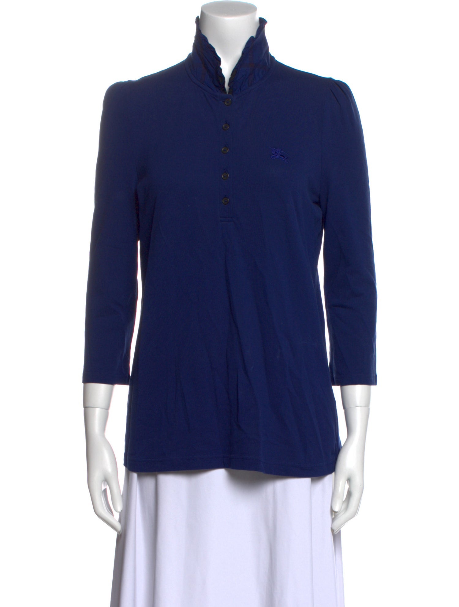 Burberry Brit Mock Neck Three-Quarter Sleeve Button-Up Top