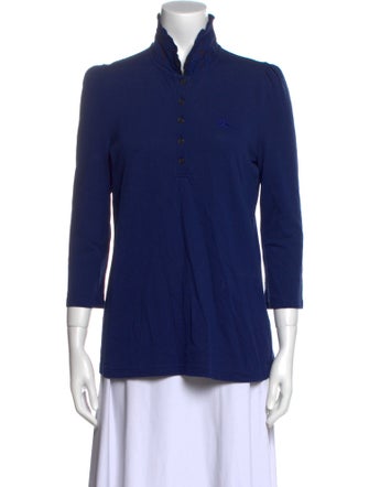 Burberry Brit Mock Neck Three-Quarter Sleeve Button-Up Top