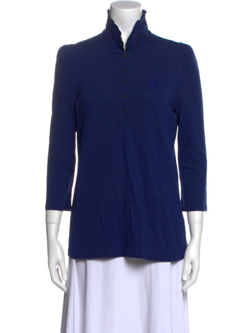 Burberry Brit Mock Neck Three-Quarter Sleeve Button-Up Top