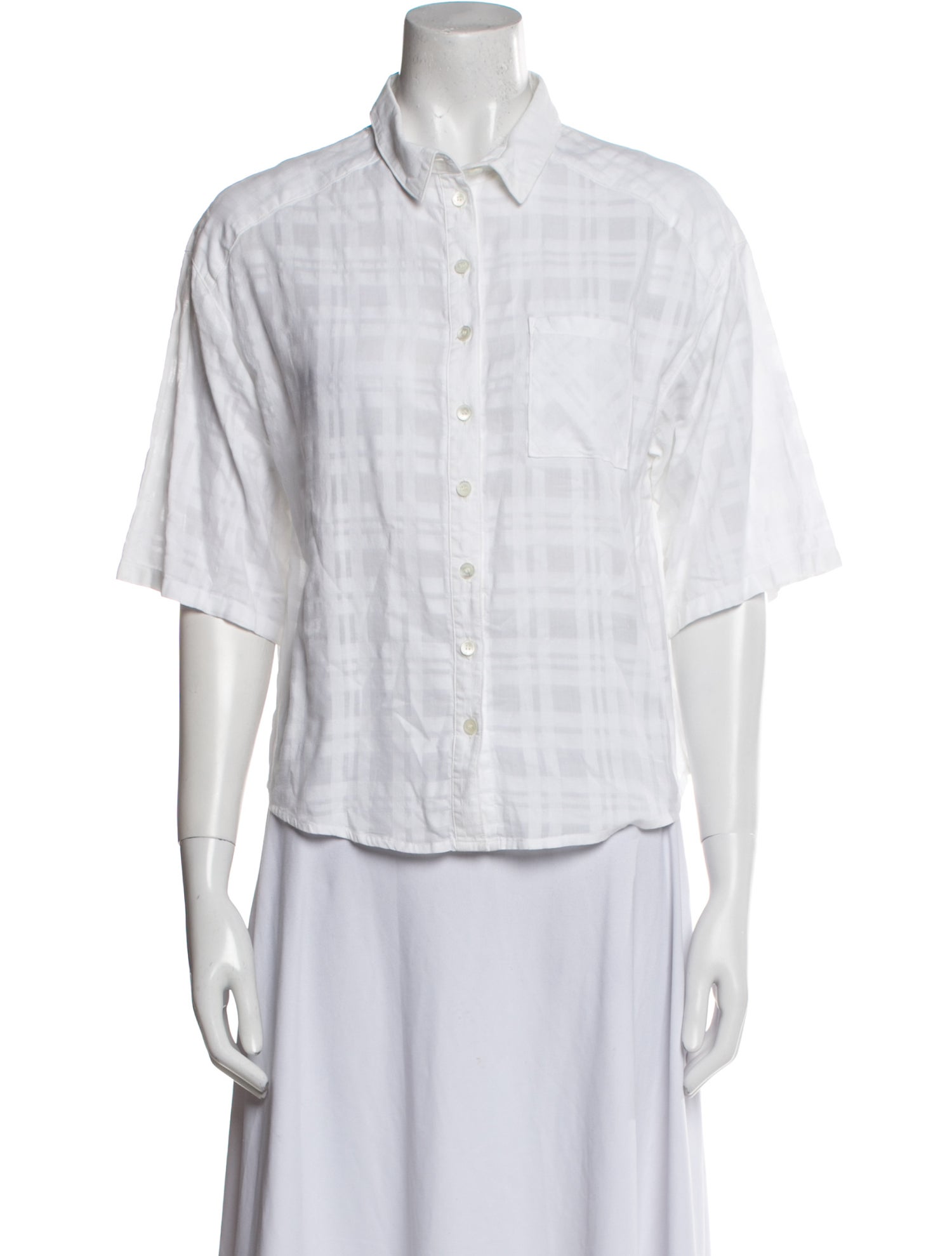 Burberry Brit Plaid Print Three-Quarter Sleeve Button-Up Top