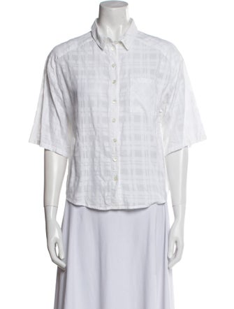 Burberry Brit Plaid Print Three-Quarter Sleeve Button-Up Top