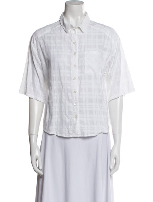 Burberry Brit Plaid Print Three-Quarter Sleeve Button-Up Top
